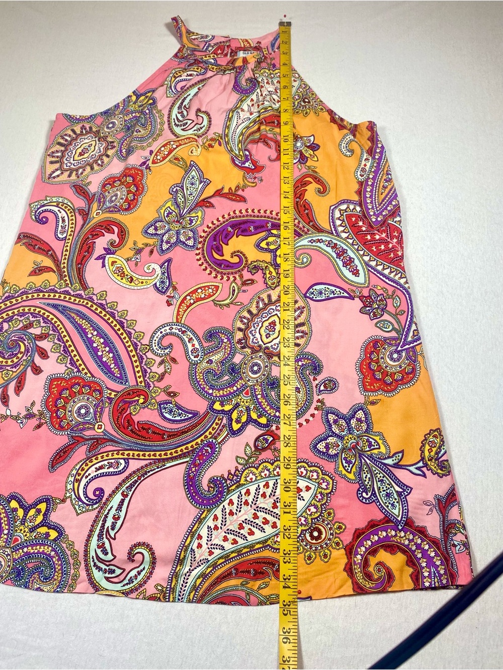 Old Navy A-Line Dress Pink Orange Purple Paisley Knee High Neck Sleeveless L - Picture 8 of 8